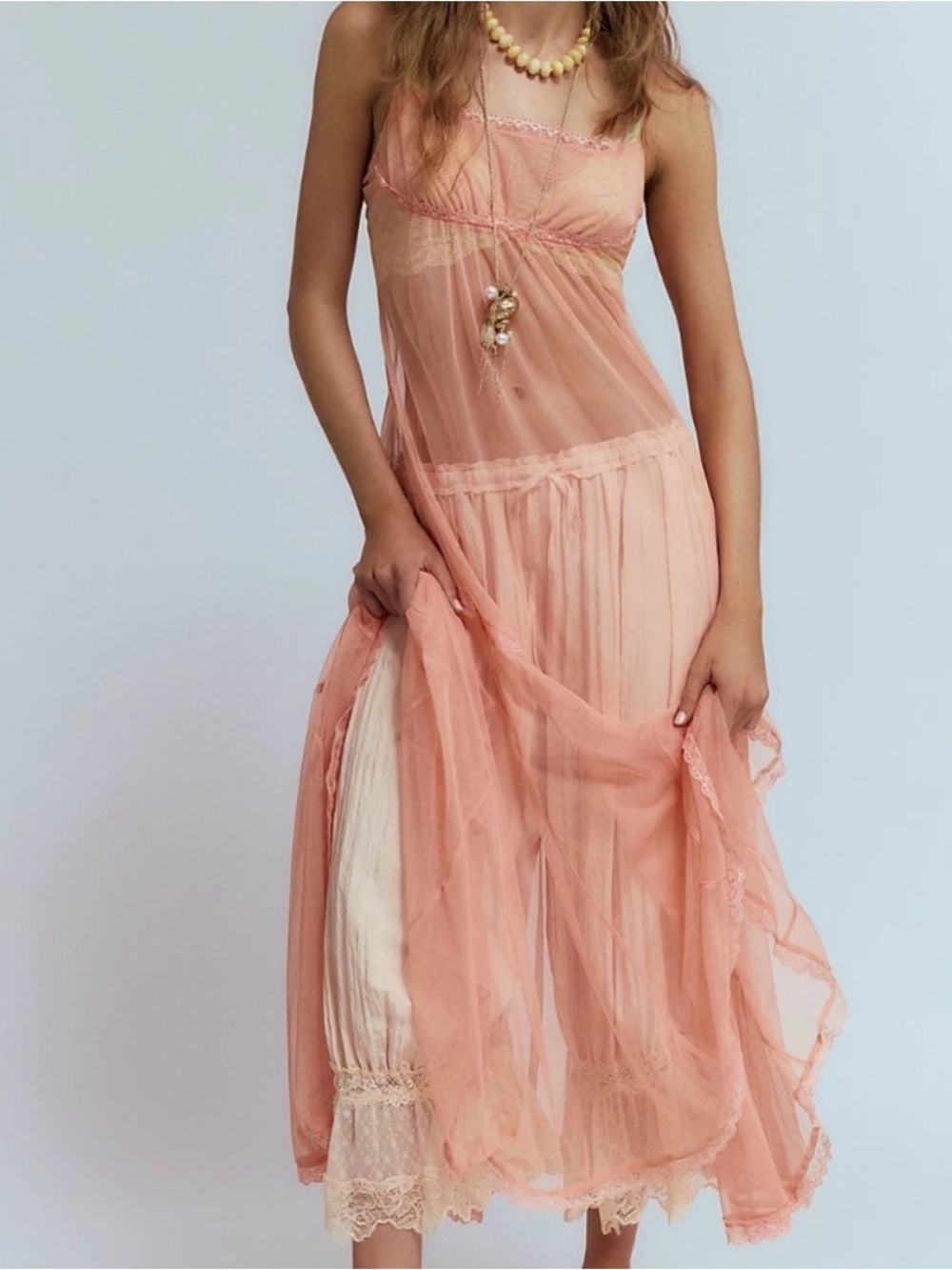 NWT Free People Intimately Coral Pink Slip Maxi Dress Size Small - Picture 2 of 7